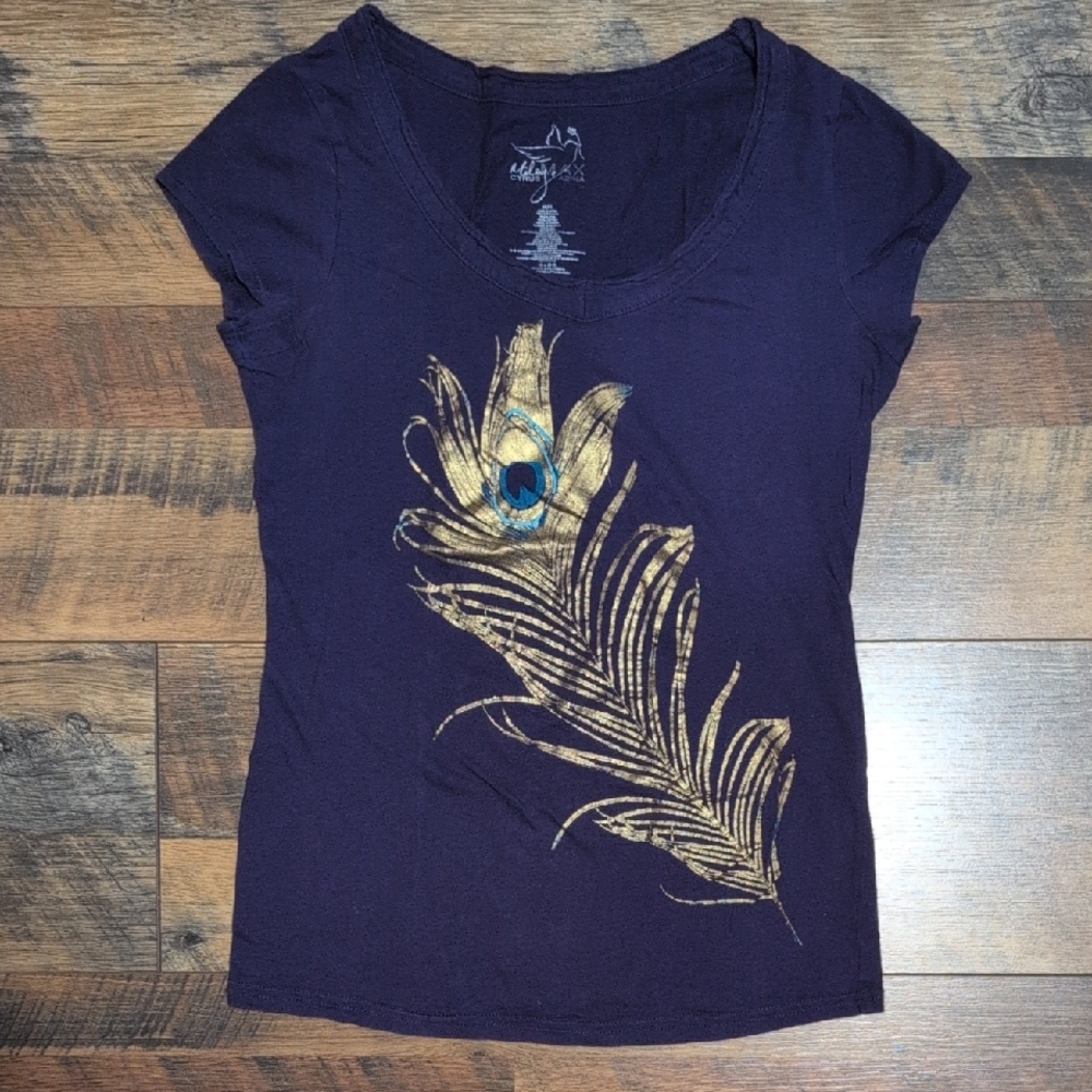 Miley Cyrus & Max Azria Purple Tee with Gold Peacock Design